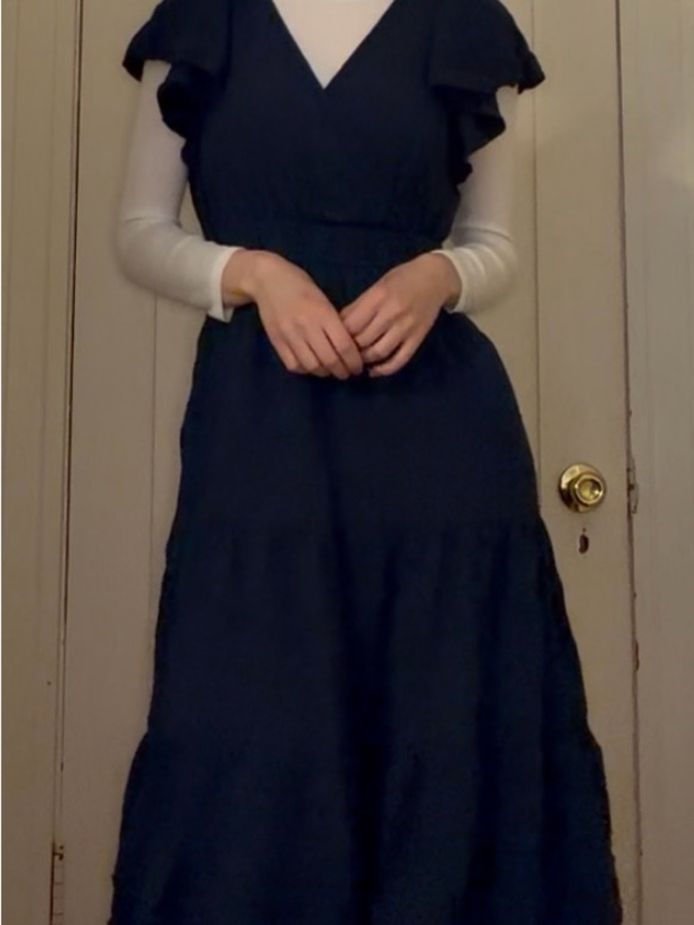 Knox Rose Navy Ruffle-Sleeve V-Neck Maxi Dress